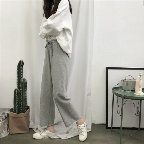 Korean style thin casual pants, loose slimming elastic waist students versatile straight wide leg pants for women