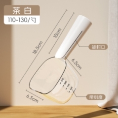 Pet food spoon transparent with scale measuring multi-function long handle stainless steel with seal dog food cat food spoon measuring cup