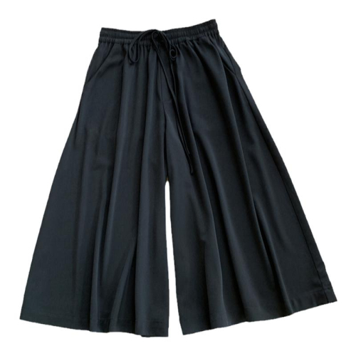 Large size casual wide-leg pants for women summer new pear-shaped figure slimming loose high-waist drape drawstring three-quarter pants skirt