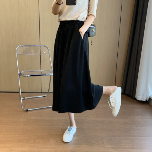 Large size casual wide-leg pants for women summer new pear-shaped figure slimming loose high-waist drape drawstring three-quarter pants skirt