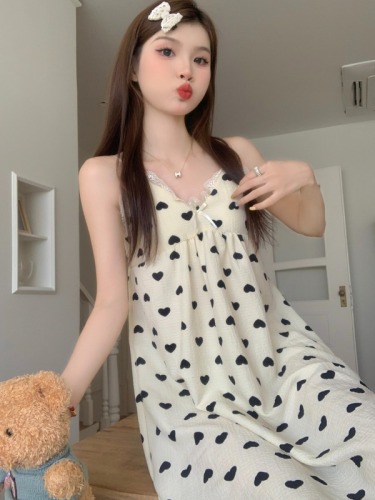 Real shot of casual lazy dress summer women's cute printed loose home nightgown short skirt with chest pad