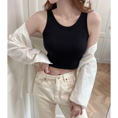 2024 Korean version of versatile slim-fit threaded outer wear base vest for women summer anti-exposure inner wear beautiful back U-neck top