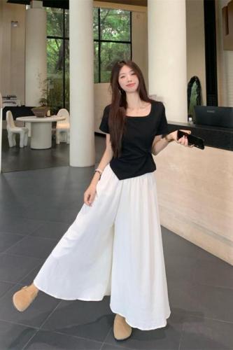 Real shot of irregular slim-fitting tops, designed half-length loose wide-leg culottes, new fashion suits for women