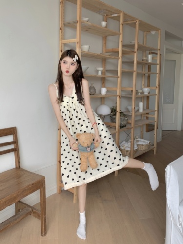 Real shot of casual lazy dress summer women's cute printed loose home nightgown short skirt with chest pad