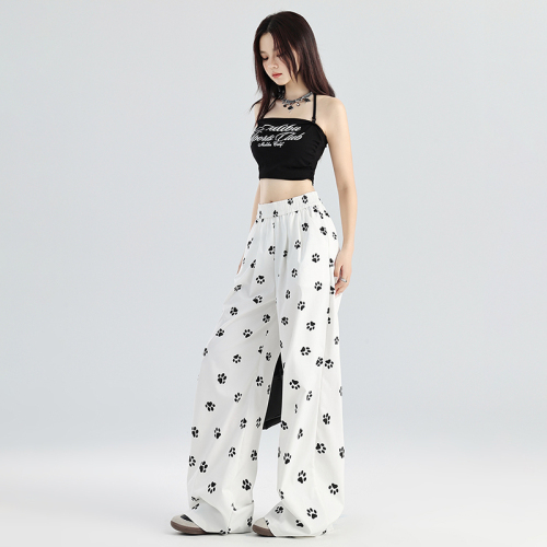 Real shot of new summer white loose dog paw print Yamamoto pants women's wide-leg casual pants