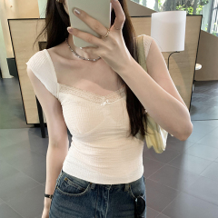 Actual pictures of lace sleeveless outer vest for women, new summer style, unique and beautiful V-neck sweet and spicy top