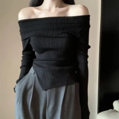 Hot girl one-shoulder long-sleeved T-shirt bottoming shirt for women autumn new sexy irregular slim slim short top