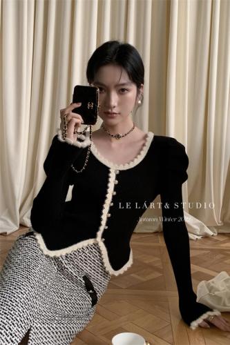 2024 spring new fashionable French princess sleeves socialite sweater to make you look slim and high-end and gentle lace sweater for women