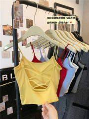 Shot~ Pure Cotton with Bra Cup Back-Cross Straps Tank Top