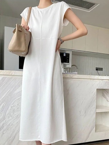 Painted black short-sleeved T-shirt dress for women 2024 spring and summer new style loose high-end chic long skirt straight skirt