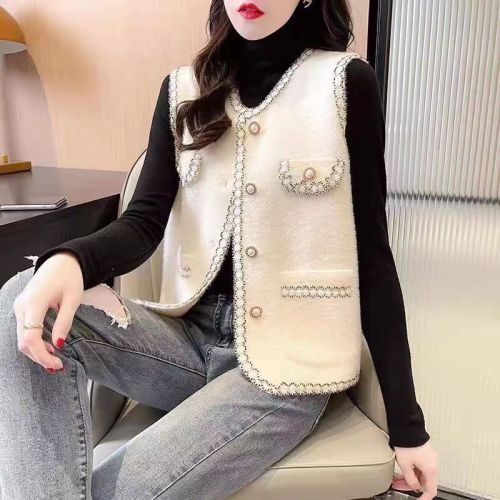 New style small fragrant imitation mink velvet knitted vest for women, short sweater vest, age-reducing temperament, and vest