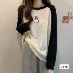 2024 Summer New Korean Style Lazy Windy Color Block Smiley Embroidered Long Sleeve Sun Protection Shirt