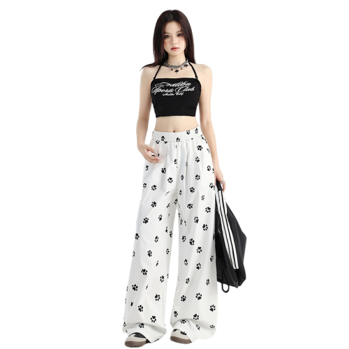 Real shot of new summer white loose dog paw print Yamamoto pants women's wide-leg casual pants