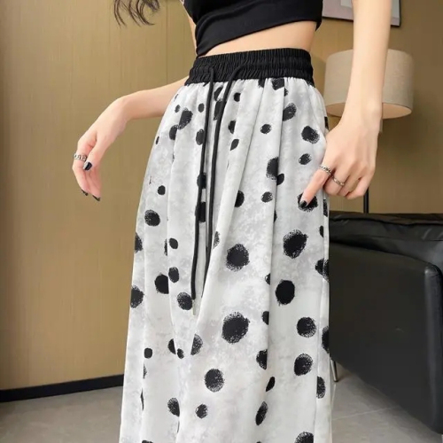 Official Photo Ice Silk Cool Wide Leg Pants Women's Summer Thin Large Size Sunscreen Drape Ink Polka Dot Printed Pants