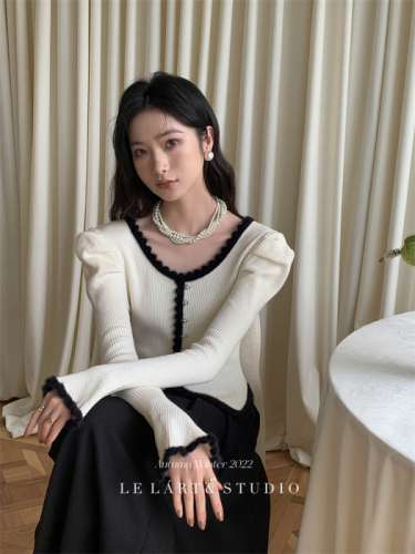 2024 spring new fashionable French princess sleeves socialite sweater to make you look slim and high-end and gentle lace sweater for women