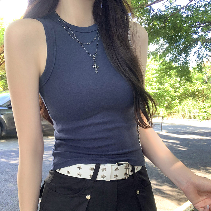 Real pictures of hot sleeveless slim sports tank tops for women for summer outer wear and inner bottoming retro hottie tops