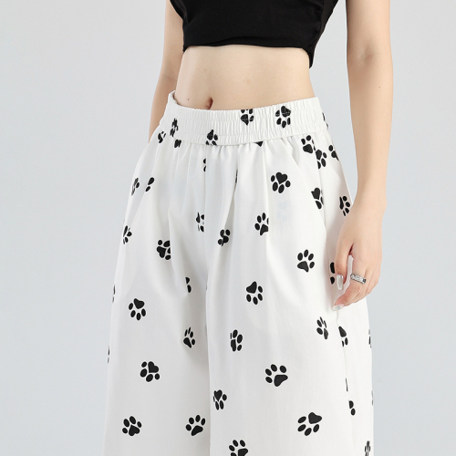 Real shot of new summer white loose dog paw print Yamamoto pants women's wide-leg casual pants