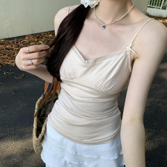 Real photos of sweet, spicy, pure lust, sexy lace bow, small sling, women's new summer style inner bottoming sleeveless top