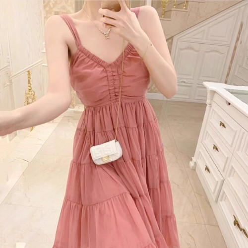 French high-end light luxury sling hanging beautiful dress fairy waist temperament socialite seaside long dress summer