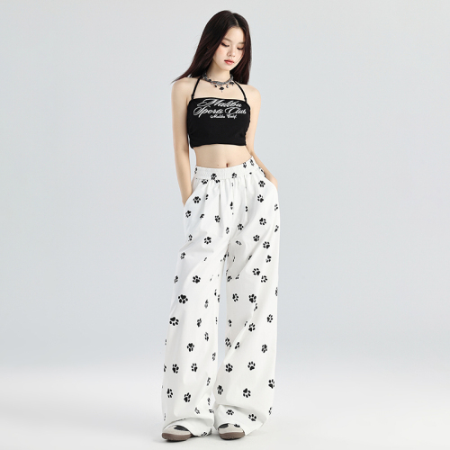 Real shot of new summer white loose dog paw print Yamamoto pants women's wide-leg casual pants