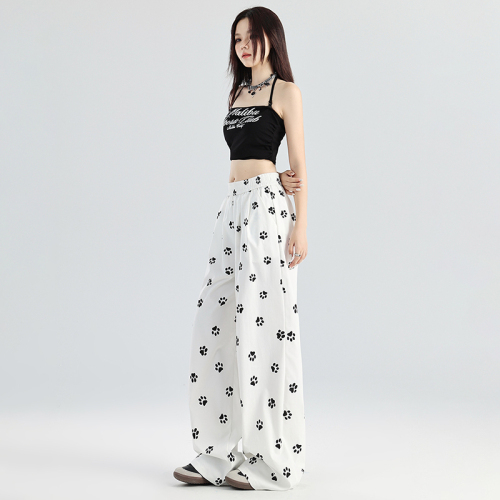 Real shot of new summer white loose dog paw print Yamamoto pants women's wide-leg casual pants