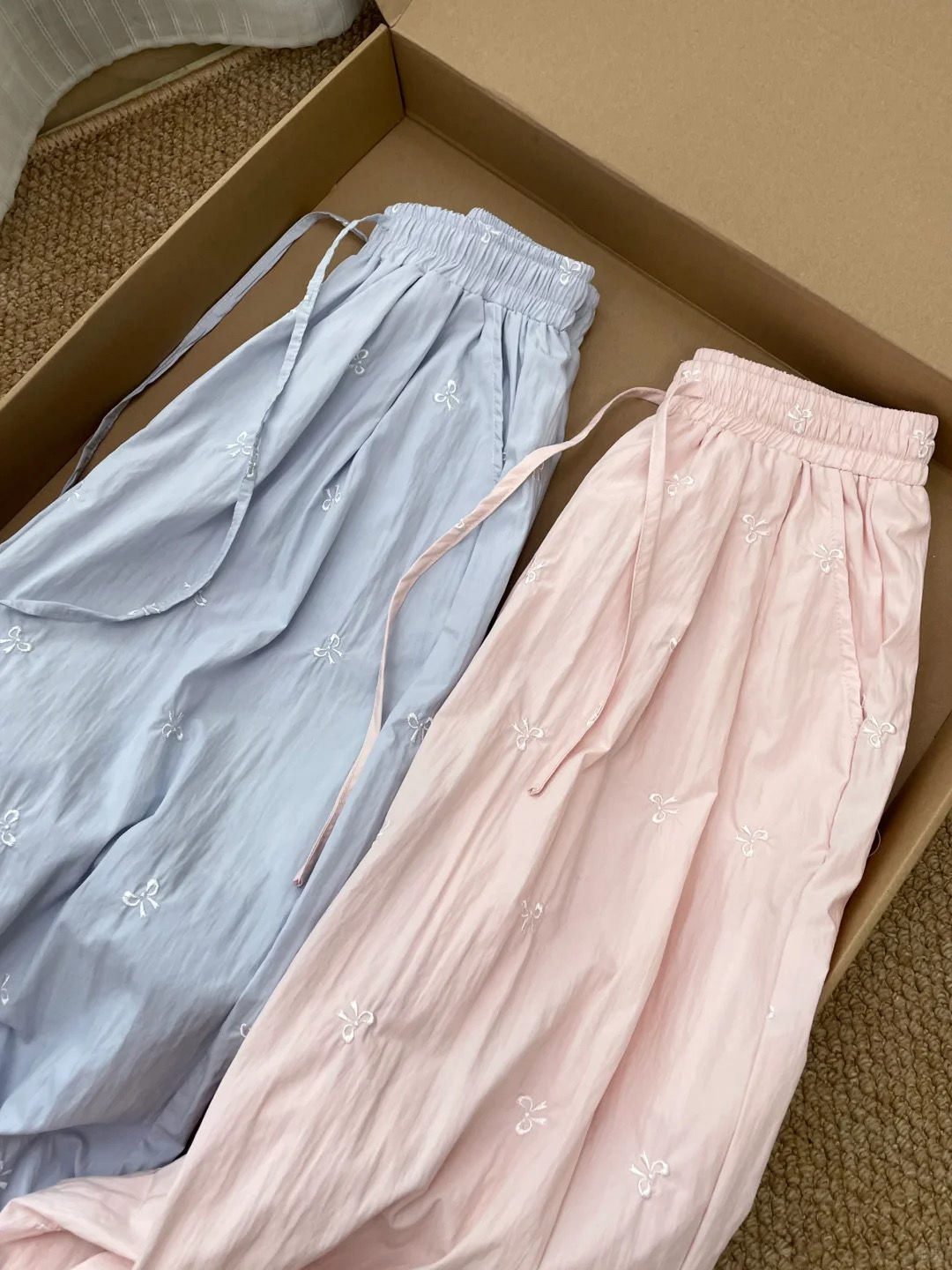 PINK BUTTERFLY KNOT EMBroidERY CASUAL PANTS FOR WOMEN - SUMMER THIN STYLE HIGH-WAIST LOOSE DROP EFFECT STRAIGHT TAILORED PANTS - TRENDY
