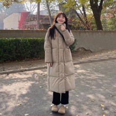 European college style waist-cinching winter new Korean style down jacket for women, mid-length stand-up collar, fashionable and simple bread coat and cotton coat