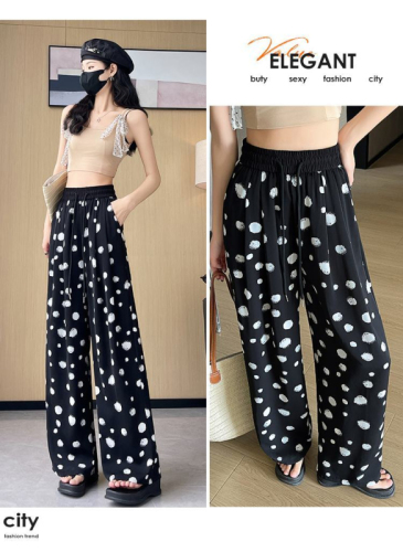 Official Photo Ice Silk Cool Wide Leg Pants Women's Summer Thin Large Size Sunscreen Drape Ink Polka Dot Printed Pants