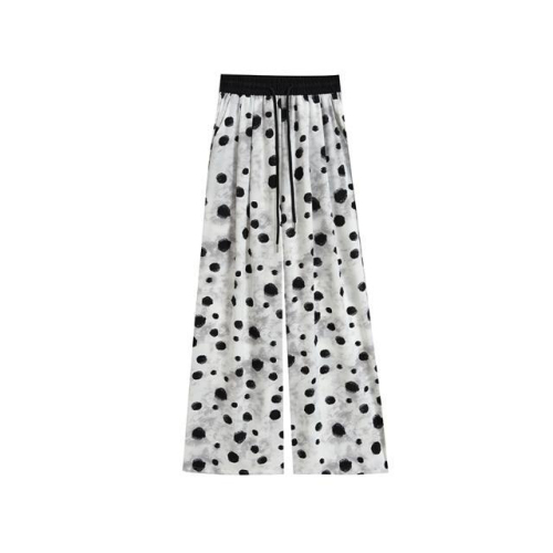 Official Photo Ice Silk Cool Wide Leg Pants Women's Summer Thin Large Size Sunscreen Drape Ink Polka Dot Printed Pants