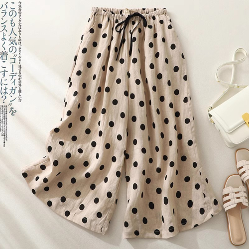 High-waisted slimming three-point casual pants for women 2024 new summer thin polka-dot loose slimming seven-point wide-leg pants