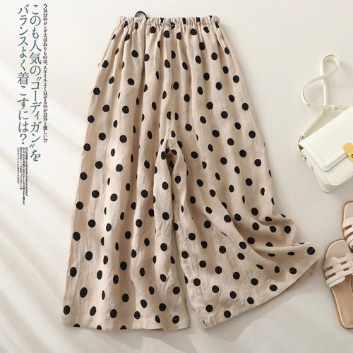 High-waisted slimming three-point casual pants for women 2024 new summer thin polka-dot loose slimming seven-point wide-leg pants