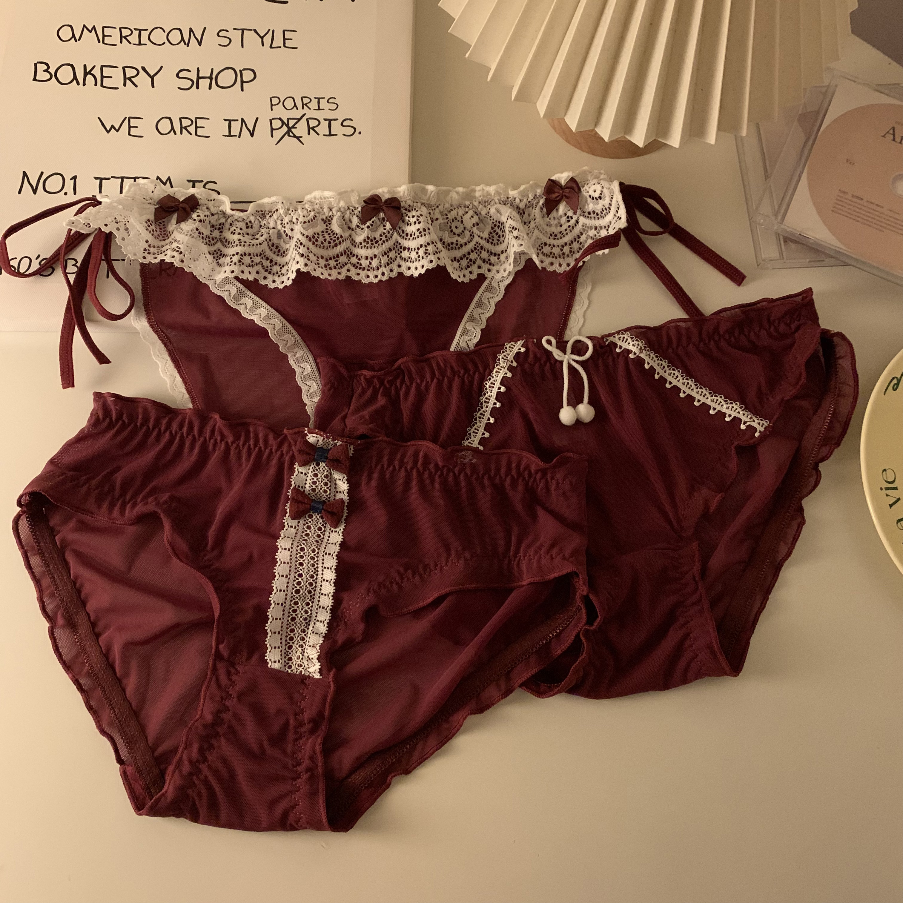 Real shot~ Mesh lace panties, female sexy shorts, pure cotton crotch straps, seamless breathable briefs, 3 pack