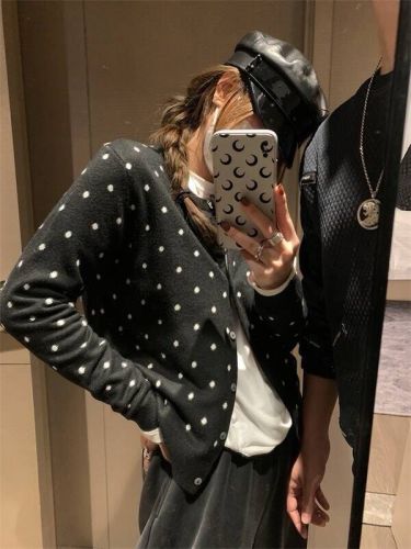 fancccy polka dot knitted cardigan women's spring 2024 new style layered design versatile slim long-sleeved top