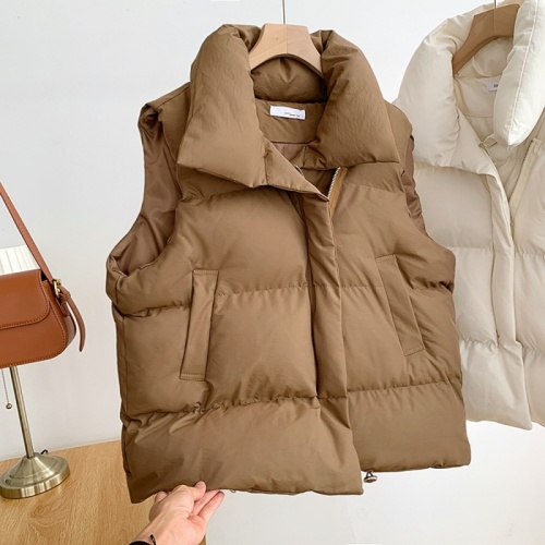 Down Jacket Vest Women's 2024 Autumn and Winter New Korean Style Loose Cotton Waistcoat Stand Collar Solid Color Cotton Vest Jacket