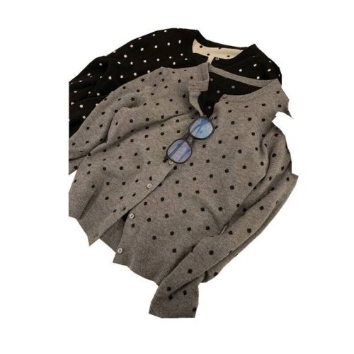 fancccy polka dot knitted cardigan women's spring 2024 new style layered design versatile slim long-sleeved top