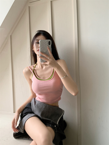 Real shot of designer fake two-piece halterneck camisole sexy hot girl slim fit outer wear inner top