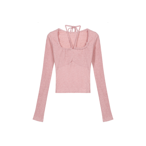 Actual shot of 2024 autumn new pure lust style girlfriend atmosphere bottoming shirt top slimming slim long-sleeved T-shirt