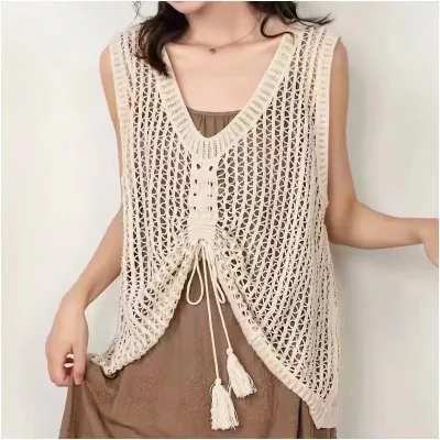 Versatile western-style loose blouse for women, drawstring vest that can be worn in spring, summer and autumn