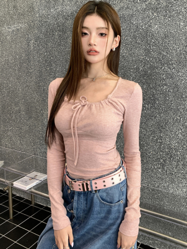 Actual shot of 2024 autumn new pure lust style girlfriend atmosphere bottoming shirt top slimming slim long-sleeved T-shirt