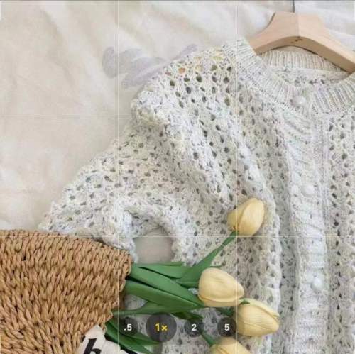 Real shot of French woven hollow small fragrant style knitted cardigan for women new high-end fashionable round neck jacket