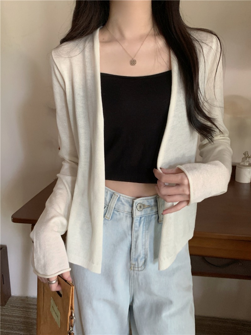 Real shot, real summer solid color 6 wool lightweight knitted cardigan sun protection outer top