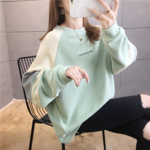 Real shot of cotton sweatshirt oversized women's fat mm loose sweatshirt women's 2024 autumn new style stitching embroidered top trendy