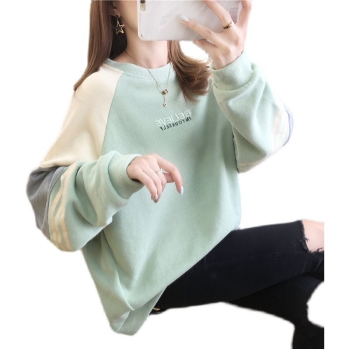 Real shot of cotton sweatshirt oversized women's fat mm loose sweatshirt women's 2024 autumn new style stitching embroidered top trendy