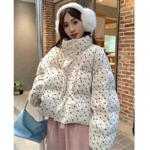 Fresh floral short down jacket winter new Korean college style thickened warm cotton jacket