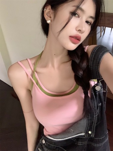 Real shot of designer fake two-piece halterneck camisole sexy hot girl slim fit outer wear inner top