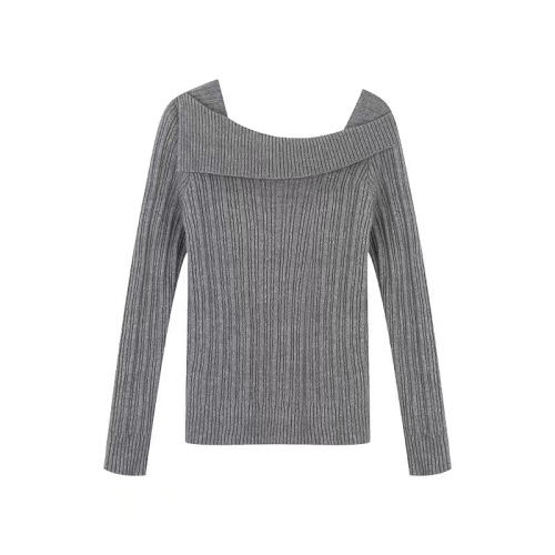 Retro style lazy one-shoulder sweater for women winter new style high-end gentle design long-sleeved knitted top