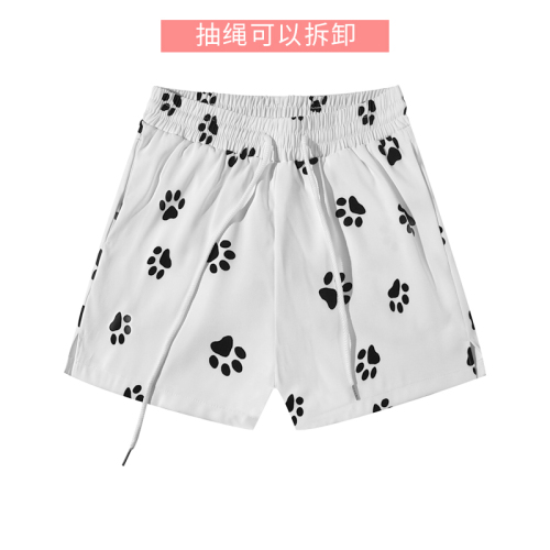 American dog foot print sports shorts for women, summer thin loose casual outer wear short wide leg hot pants