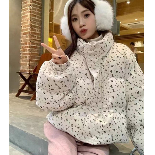 Fresh floral short down jacket winter new Korean college style thickened warm cotton jacket