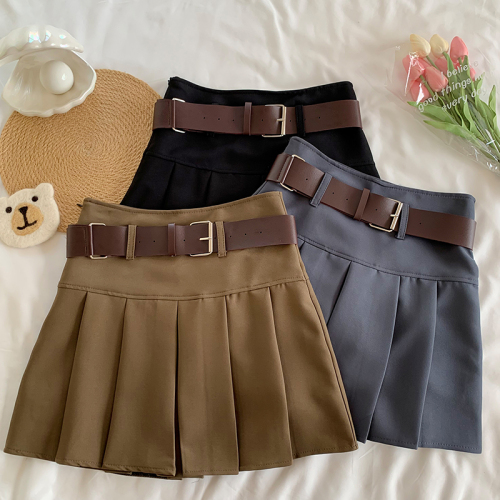 Real shot of gray suit pleated skirt summer high waisted hot girl short jk skirt a line skirt pants trendy