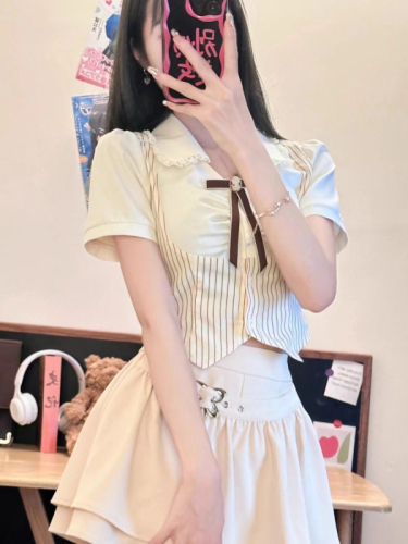 美式jk制服套装裙女夏新款辣妹温柔气质收腰学院风遮胯显瘦JK制服